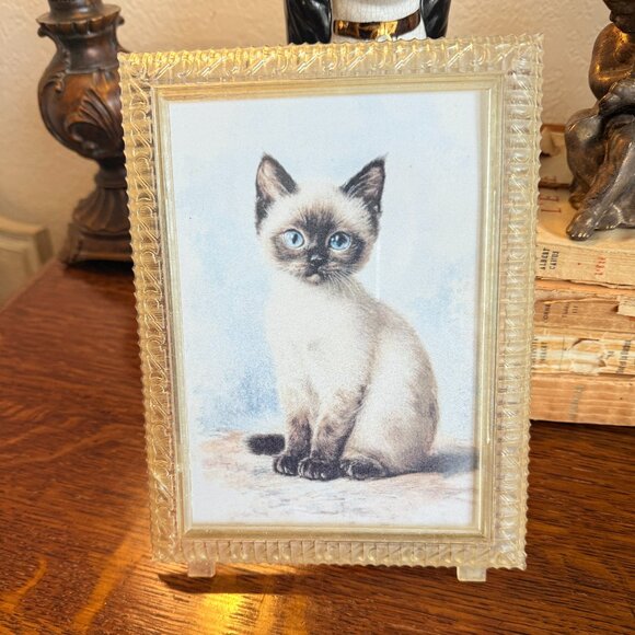 1940's Lucite 5X7 frame with Siamese cat - Picture 3 of 7